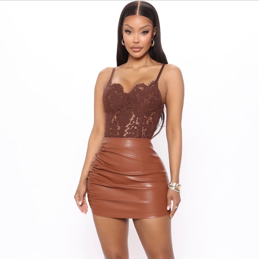 Fashion Nova Cognac Leather skirt